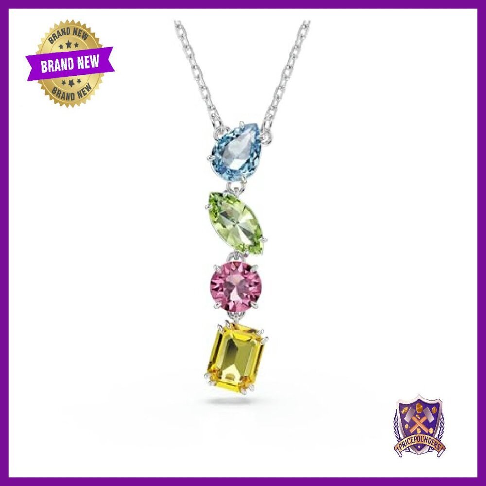 Rhodium Y-Necklace with Crystal Pendant, Adjustable 15-18 Inch - Picture 2 of 5